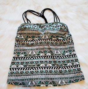 SO Black White Turquoise Teal Tankini Swimsuit